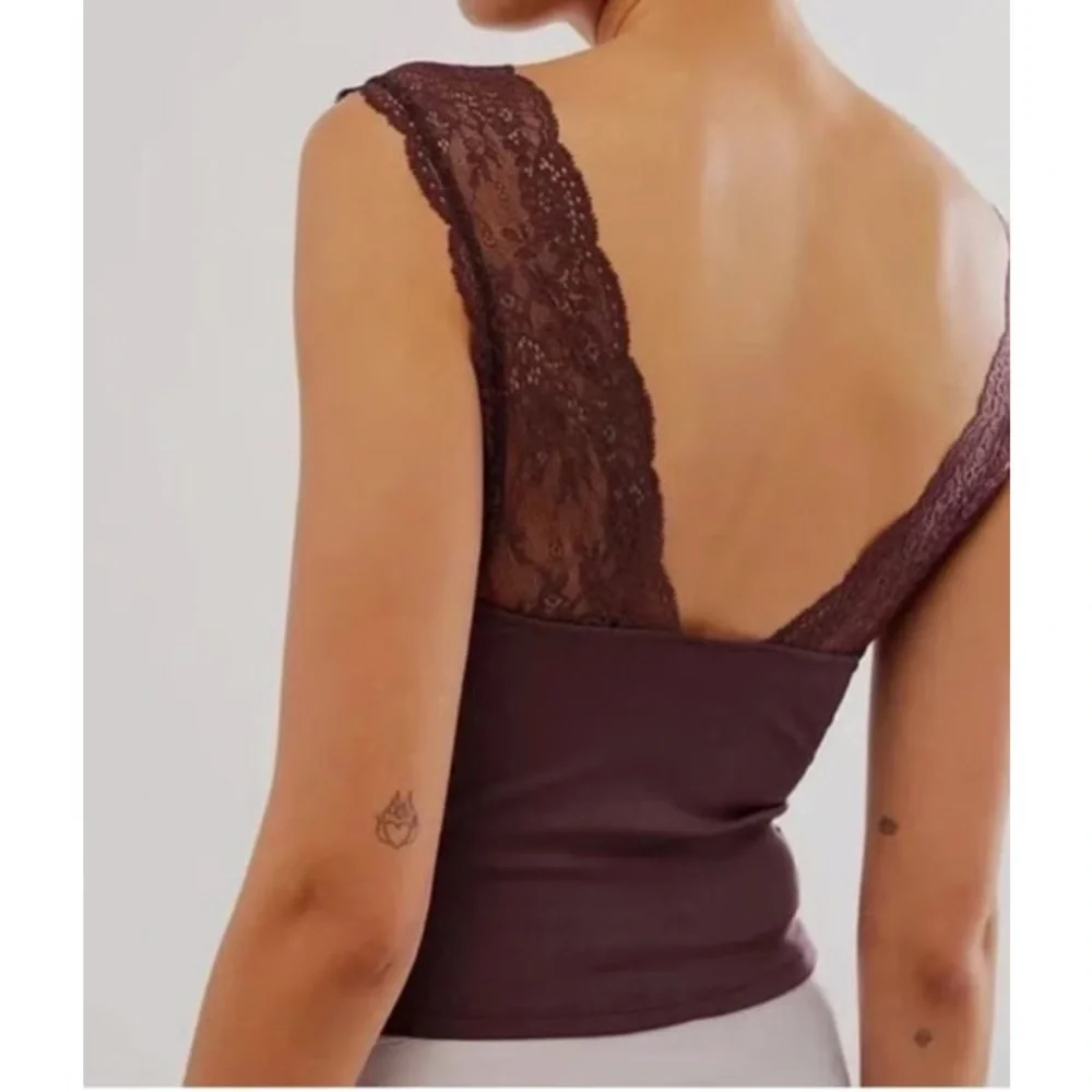 NWT Intimately FREE PEOPLE Power Play Cami Top Bittersweet Cocoa Brown Lace - Picture 3 of 12